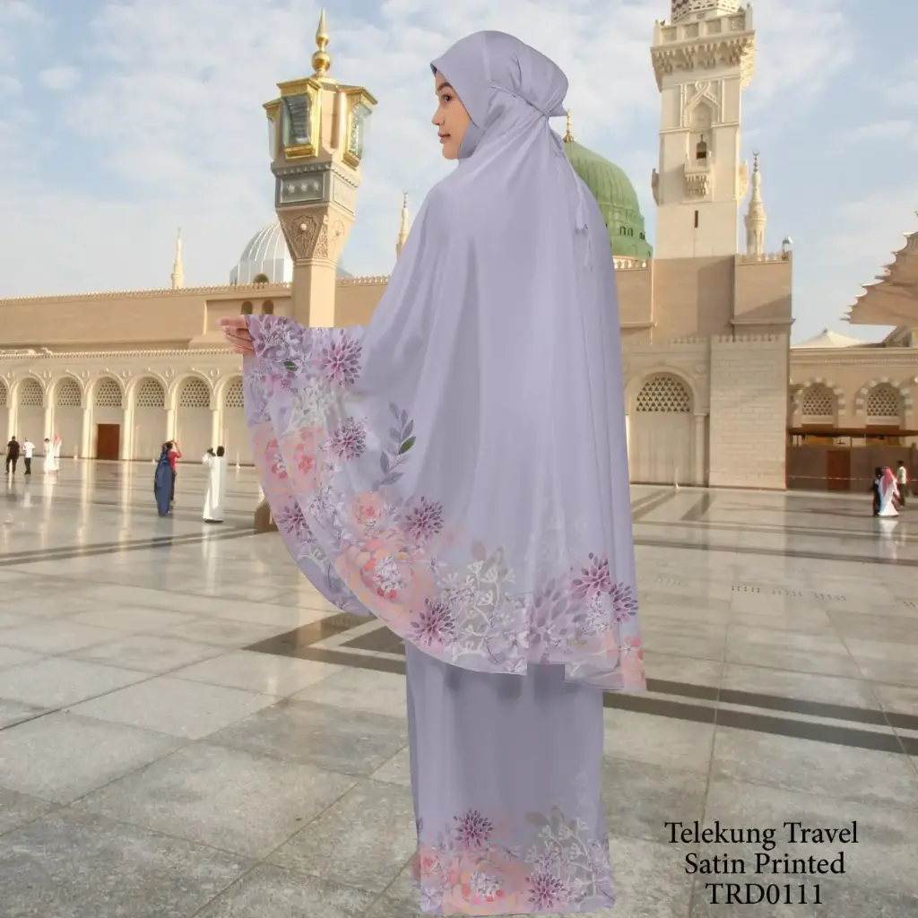 Telekung Travel Satin Printed (Awning Moss Crepe Berdagu) in TRD0111